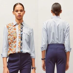 Tory Burch Patchwork Printed Shirt In Ivory Blossom Ditsy Women’s Size 8